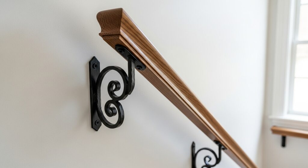 Real customer photos showing stair transformation with properly installed handrail brackets