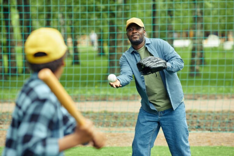 kids playing wiffle ball backyard